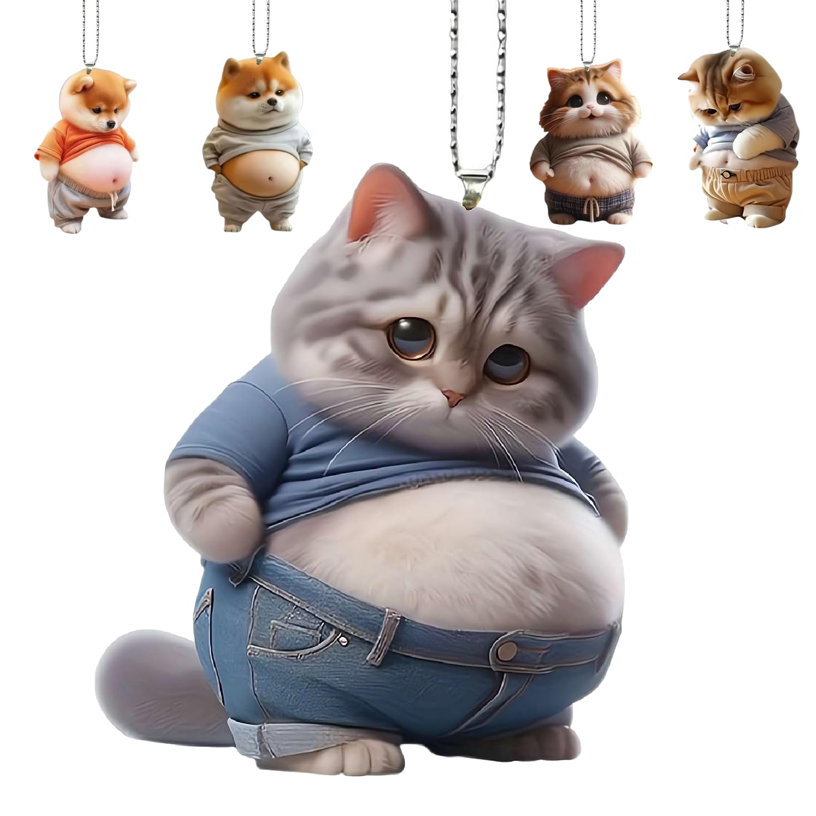 Amazon.co.jp: デブ 犬 猫 マスコット キーホルダー ボールチェーン 腹